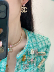 Chanel Crystal CC Logo Drop Earrings