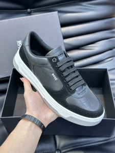 Boss Panelled Logo Print Black Leather and Suede Sneakers Boss Panelled Logo Print Black Leather and Suede Sneakers