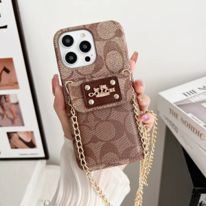 Coach Signature iPhone 15 Phone Holder Cover Chain Brown Coach Signature iPhone 15 Phone Holder Cover Chain Brown