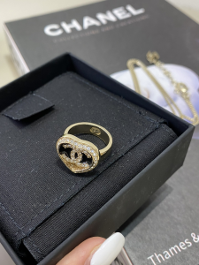 Chanel Crystal CC Logo Heart Rings