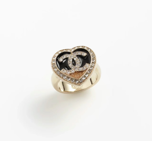 Chanel Crystal CC Logo Heart Rings