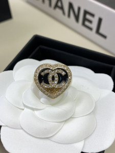 Chanel Crystal CC Logo Heart Rings
