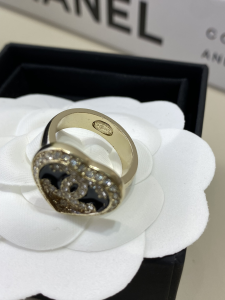 Chanel Crystal CC Logo Heart Rings