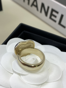 Chanel Crystal CC Logo Heart Rings