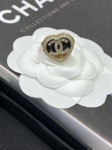Chanel Crystal CC Logo Heart Rings