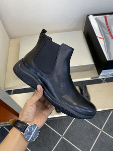 Prada Black Calf Leather Ankle Boots