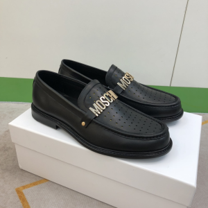 Moschino College Lettering Logo Black Calf Leather Loafers Moschino College Lettering Logo Black Calf Leather Loafers