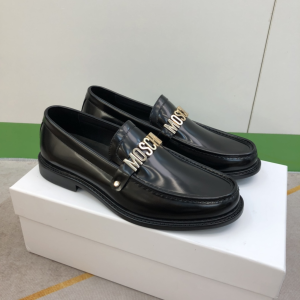 Moschino College Lettering Logo Black Shiny Calfskin Loafers Moschino College Lettering Logo Black Shiny Calfskin Loafers