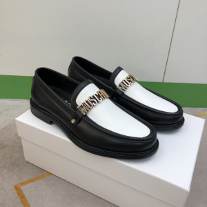 Moschino College Lettering Logo Black White Calfskin Loafers Moschino College Lettering Logo Black White Calfskin Loafers
