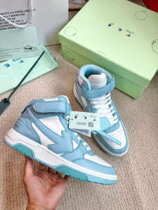 Off White Light Blue Leather Out of Office Ooo High Top Sneakers Boot Off White Light Blue Leather Out of Office Ooo High Top Sneakers Boot
