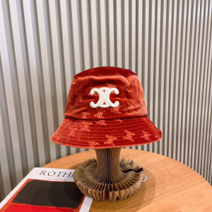 Celine Triomphe Logo Velvet Bucket Hat Red