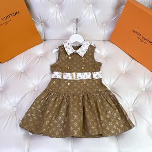 Louis Vuitton Girl Brown Monogram Cotton Short Dress Louis Vuitton Girl Brown Monogram Cotton Short Dress