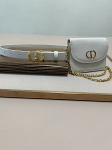 Dior Saddle Pocket White Leather Belt