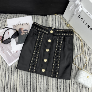 Balmain Black Leather Miniskirt