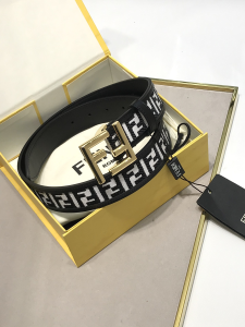 Fendi FF Logo Buckle Black Leather and Canvas Belt 35MM Fendi FF Logo Buckle Black Leather and Canvas Belt 35MM