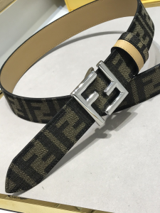 Fendi FF Logo Buckle Brown Jacquard Canvas Belt 35MM Fendi FF Logo Buckle Brown Jacquard Canvas Belt 35MM