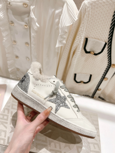 Golden Goose GGDB Ball Star Sneakers White Leather Glitter and Shearling Golden Goose GGDB Ball Star Sneakers White Leather Glitter and Shearling