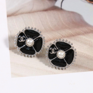 Chanel CC Black Flower Earrings