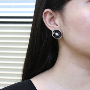Chanel CC Black Flower Earrings