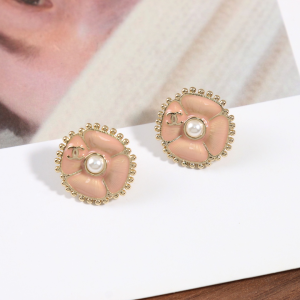 Chanel CC Pink Flower Earrings