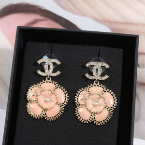 Chanel CC Pink Flower Pendant Earrings