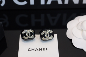 Chanel Crystals CC Black Earrings