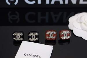 Chanel Crystals CC Black Earrings