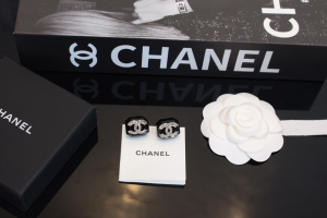 Chanel Crystals CC Black Earrings