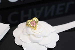 Chanel Gold Heart CC Pink Rings