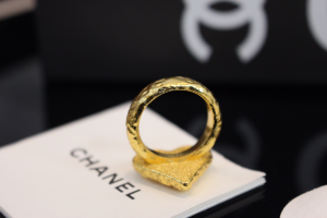 Chanel Gold Heart CC Pink Rings