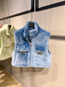 Fendi Cropped Blue Mink Fur Gilet