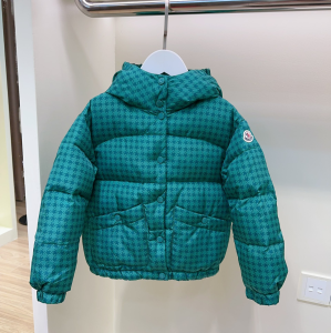 Moncler Girls Houndstooth Print Puffer Jacket Green Moncler Girls Houndstooth Print Puffer Jacket Green