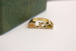 Gucci Crystal Letter Logo Rings Gold