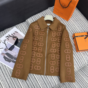 Hermes Chaine dAncre Embroidered Mixed Leather Jacket Brown Hermes Chaine dAncre Embroidered Mixed Leather Jacket Brown