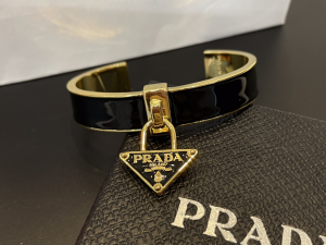 Prada Triangle Logo Charm Cuff Bracelet Black Prada Triangle Logo Charm Cuff Bracelet Black