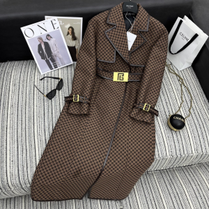 Balmain Mini Monogram Printed Jacquard Trench Coat Brown Balmain Mini Monogram Printed Jacquard Trench Coat Brown