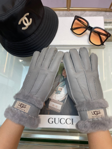 UGG Double Cuff Sheepskin Gloves Gray