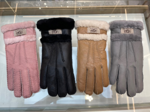 UGG Double Cuff Sheepskin Gloves Gray