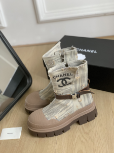 Chanel CC Denim Beige Ankle Boot