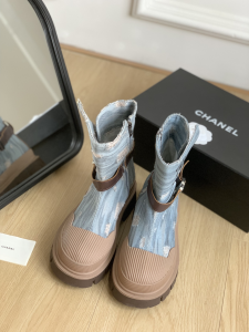 Chanel CC Denim Blue Ankle Boot