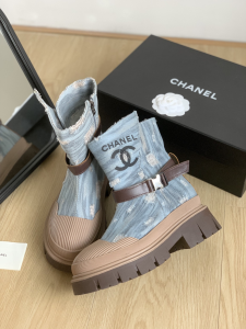 Chanel CC Denim Blue Ankle Boot