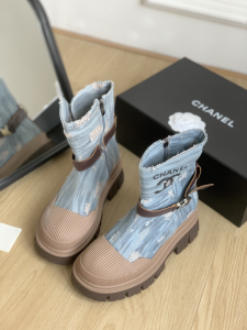 Chanel CC Denim Blue Ankle Boot