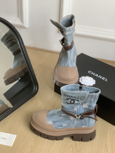 Chanel CC Denim Blue Ankle Boot