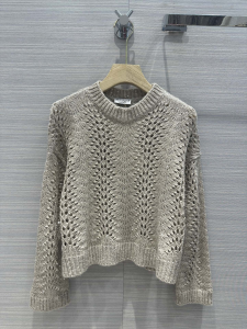 Brunello Cucinelli Embellished Lace Knit Sweater Gray Brunello Cucinelli Embellished Lace Knit Sweater Gray