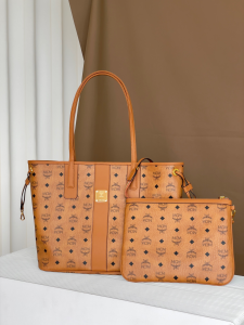 MCM Small Liz Monogram Pattern Shopping Tote Bag Brown MCM Small Liz Monogram Pattern Shopping Tote Bag Brown