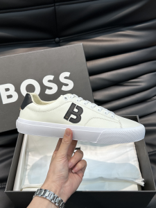 Boss Mens Aiden Low Top Latte Leather Sneakers with Black B Boss Mens Aiden Low Top Latte Leather Sneakers with Black B