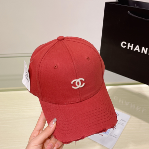 Chanel CC Logo Red Canvas Baseball Cap Hat