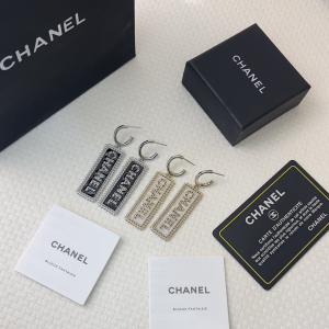 Chanel Black Metal Pendant Earrings