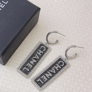Chanel Black Metal Pendant Earrings