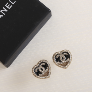 Chanel Crystal CC Black Heart Earrings